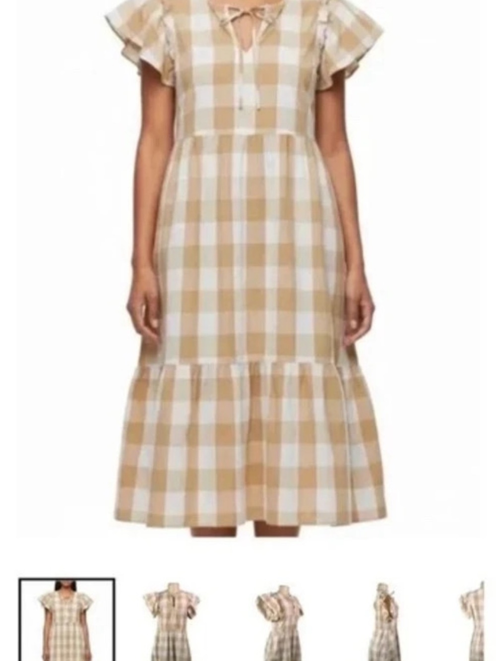 Who What Wear Beige and White Gingham Midi Dress